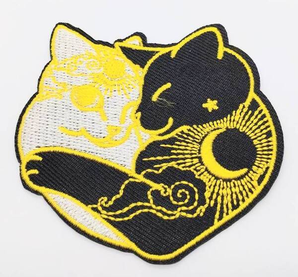 送料無料 白黒 キャット ネコ 猫 アイロン のりつき 刺繍 ワッペン アップリケ アメリカン雑貨 スマアク