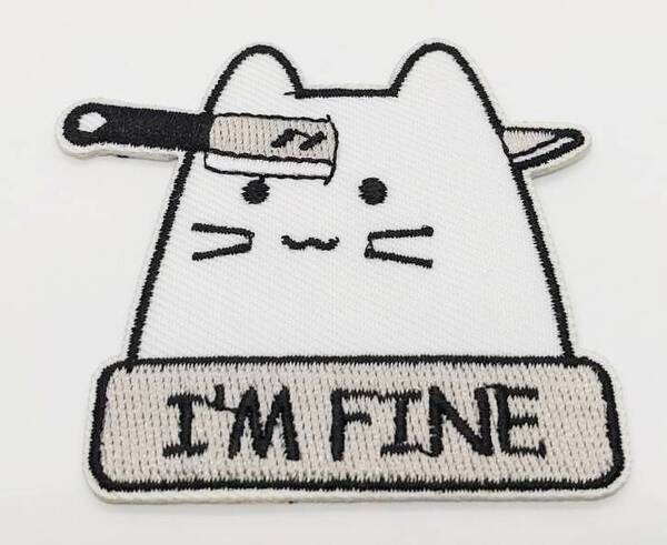 送料無料 脳天 ナイフ 猫 アイロン のりつき 刺繍 ワッペン アップリケ アメリカン雑貨 スマアク