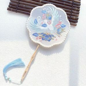 うちわ パールと刺繍 上品 団扇 和装 浴衣 花火大会 踊り 鳳凰