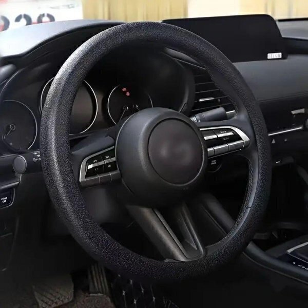 ハンドルカバー シボ柄 シボ加工 車 シリコン 軽自動車 自動車 車 撥水 ステアリングホイール ステアリング 簡単装着 簡単 ブラック
