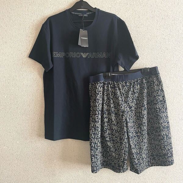 H 新品 エンポリオ アルマーニ ルームウェア 半袖Tシャツ ショートパンツ 上下セット Mサイズ パジャマ アンダーウェア ハーフパンツ