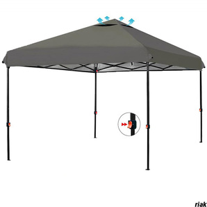【ベンチレーション付きで風抜けがよく、熱気がこもりにくい】ワンタッチタープテント 2.5m×2.5m 3段階高調節 ミディアムグレー