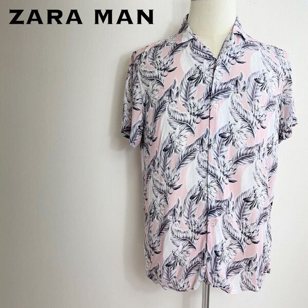 ZARA MAN ザラマン オープンカラーシャツ ハワイアンプリント ピンク リゾート 夏コーデ