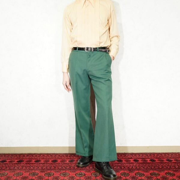 EU VINTAGE FIRST QUALITY GREEN COLOR FLARE PANTS/ヨーロッパ古着グリーンカラーフレアパンツ