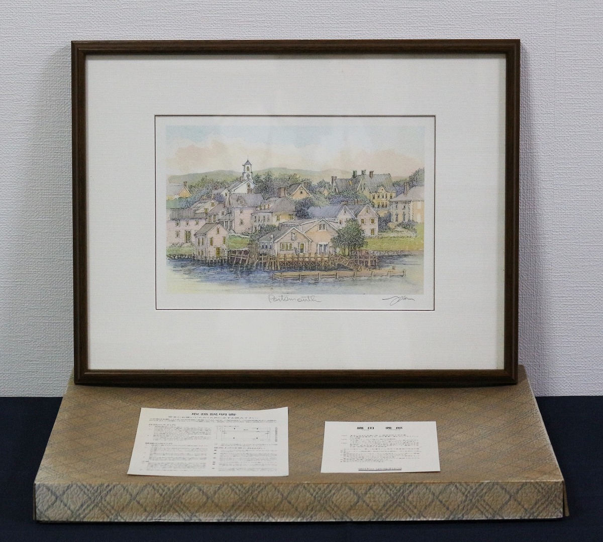 真作 織田義郎 銅版画手彩色「New Port Ⅱ」画寸32×22.5cm 東京