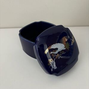 昭和レトロ 有田焼 陶器 鶴 瑠璃色 金彩 小物入れ ボンボン入れ 当時物