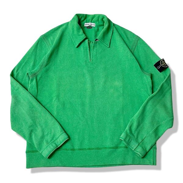 【2005SS】STONE ISLAND(ストーンアイランド) ポールハーヴェイ期 カラーネック コットンニット セーター 実寸:L コンパスロゴ イタリア製
