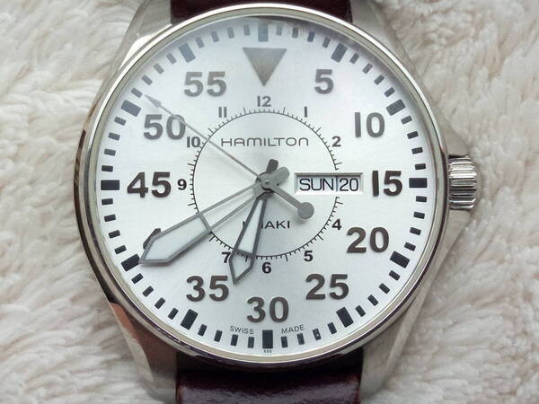 本体は美品 ハミルトン HAMILTON khaki H646110 カーキアビエーションパイロットメンズ腕時計 42mm