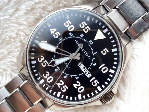 美品 ハミルトン HAMILTON khaki H646110 カーキアビエーションパイロットメンズ腕時計 42mm ブラック