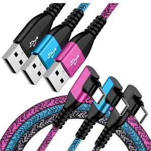 タイプCケーブル L字 iPhone15充電ケーブル QC3.0急速android usb c充電コード 90度設計/ナイロン編み 3本iPhone16シリーズ充電ケーブル