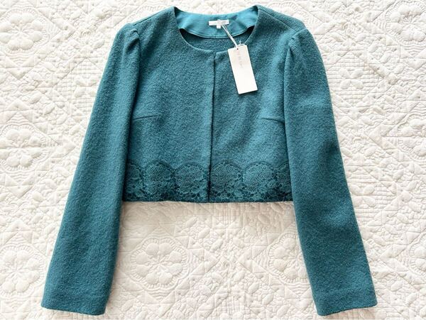 ★新品★TO BE CHIC★ウール ノーカラー ジャケット★2M★グリーン系★