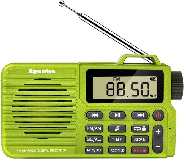 FM/AM 高感度受信 多機能 小型ラジオ ワンタッチ録音 充電式 MP3再生可能録音 Bluetooth機能 日本語説明書付き(黄緑)