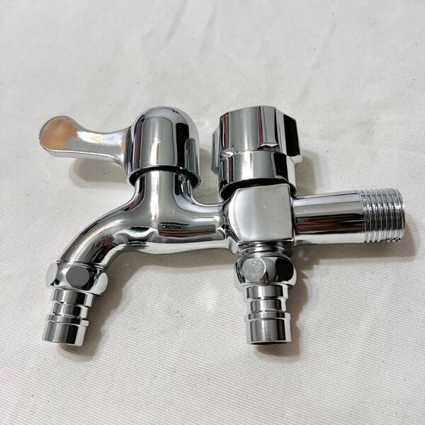 蛇口 2口 双口 水栓 ハンドル 水道 分岐 縦型 洗濯機 庭 ガーデニング