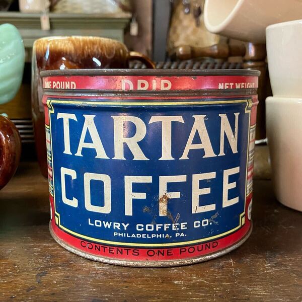 【VINTAGE】コーヒー缶 TIN缶 TARTAN COFFEE 店舗什器 アンティーク 古着 US 店舗什器 古道 vintage