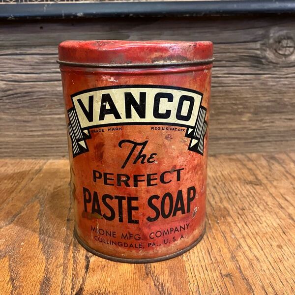 【VINTAGE】缶 TIN VANCO PASTE SOAP 石鹸缶 店舗什器 antiquesアンティーク 古着 US 店舗什器 古道 vintage