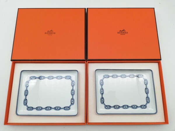 未使用 HERMES シェーヌダンクル スクエアプレート 2個セット お皿 エルメス 食器 プレート 皿 エルメス 箱付き