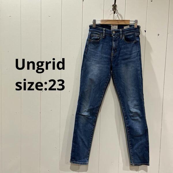 アングリッド Ungrid デニム ハイウエスト ジーンズ 23 ブルー スキニ