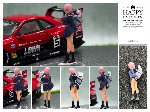 1/64 猫と美少女 高校生 フィギュア トミカサイズ ジオラマ パンチラ 精密塗装 ホットウィール MINI GT LBWK ミニカー