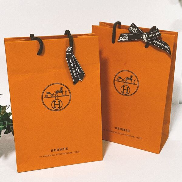 エルメス 「HERMES」ショッパー2枚組 ミニ封筒付き (4648) 正規品 付属品 ショップ袋 ブランド紙袋 15×22×7cm 折らずに配送