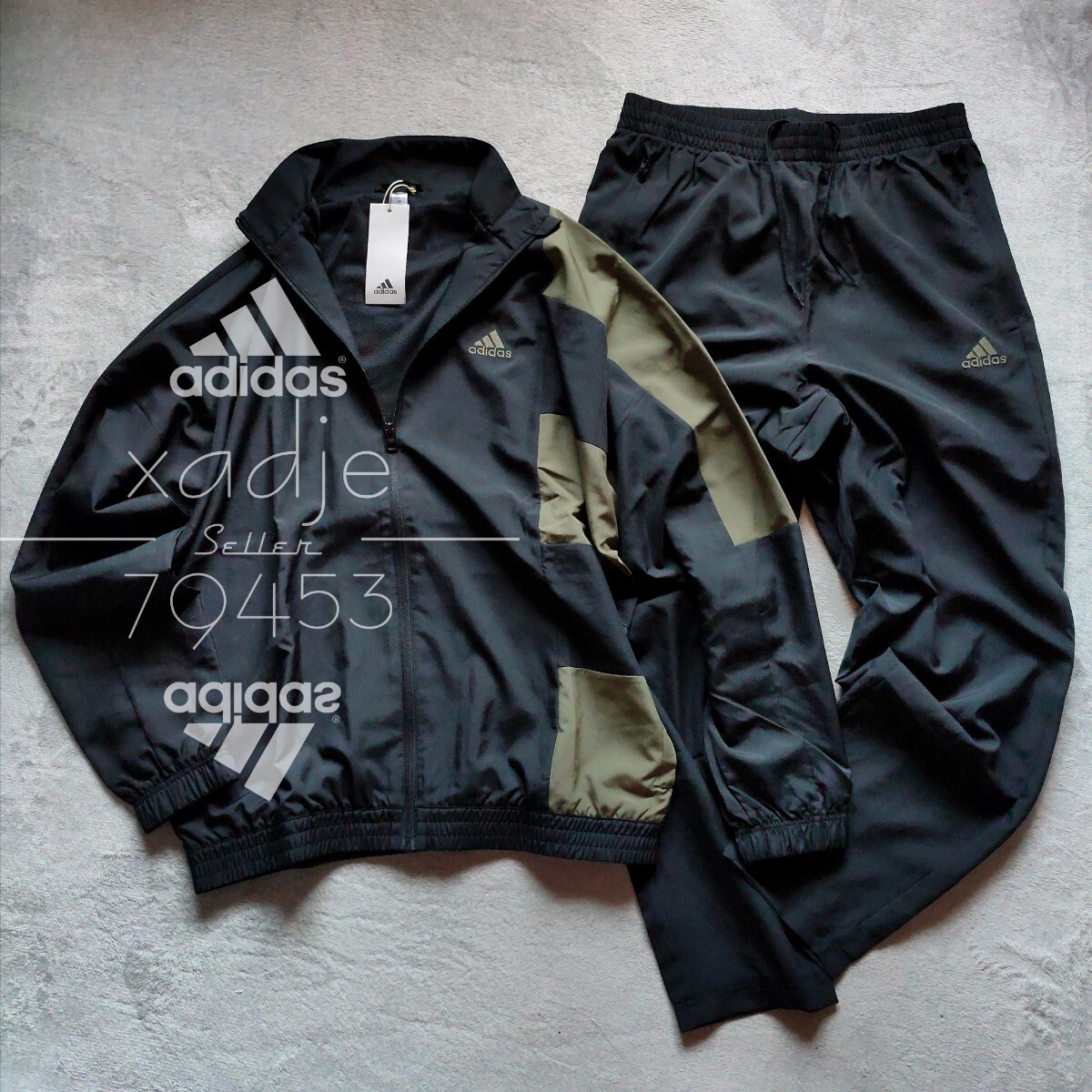 adidasナイロンジャケット上下セットアップ　ゆるだぼ　2XL ブラック　黒 アディダス 黒 ロックアップ ウーブントラックジャケット