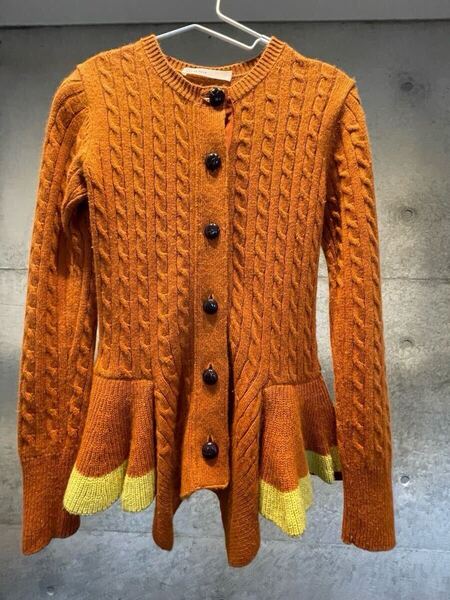 送料無料!sacai luck サカイラック カーディガン フレア フリル ニット オレンジ×イエロー レディース バイカラー