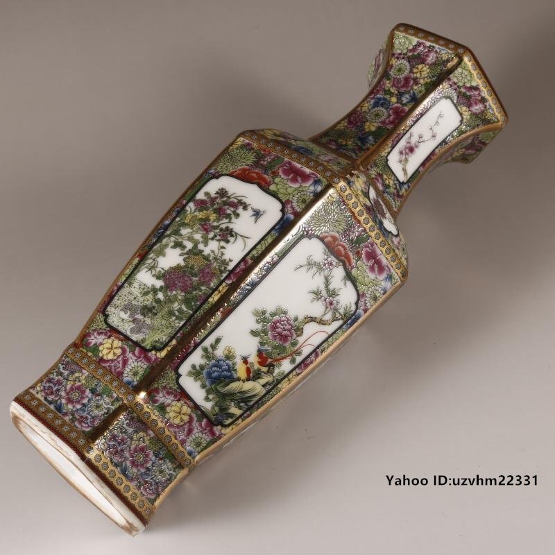 琺瑯彩人物花鳥六方瓶 装飾品 工芸品 美術品 置物 - メルカリ