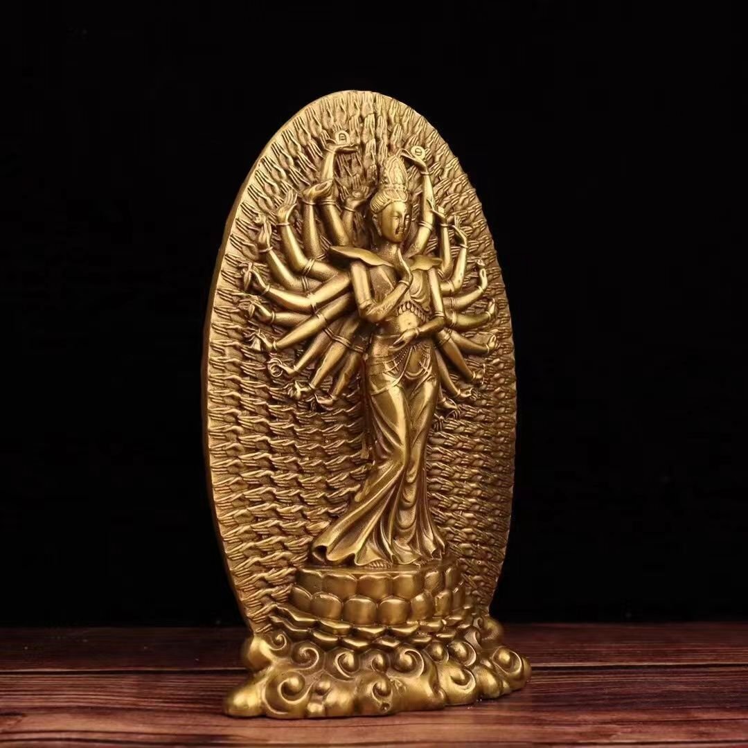 治】仏師『常人』造 銅製 千手観世音菩薩像置物☆共箱 オブジェ