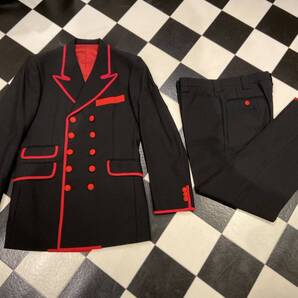 ◇超モッズ! 並木オーダー モッズスーツ ダブルスーツ 黒 赤パイピング◇