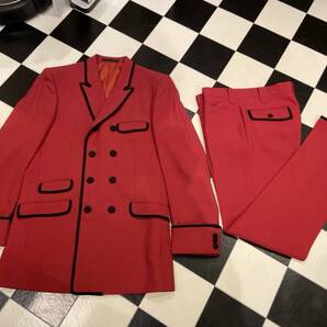 ◇超モッズ! 並木オーダー モッズスーツ ダブルスーツ 赤 黒パイピング◇