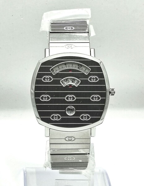 【未使用】GUCCI グッチ YA157410 157.3 グリップ ウォッチ シルバー 38mm クォーツ デイト ボーイズ 白文字盤 レトロ ステンレススチール