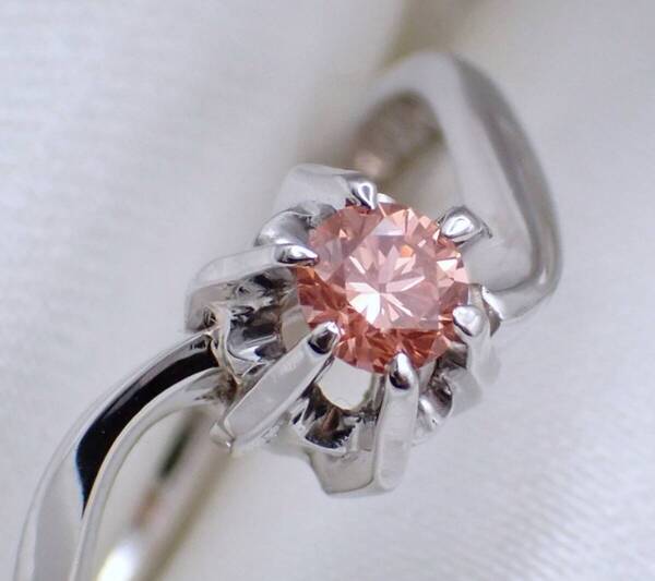 最終値下 良く輝く VS2 ピンクダイヤ モダンSライン リング 0.12ct 最上級 ファンシービビットピンク PT900 ラボグロウンダイヤモンド