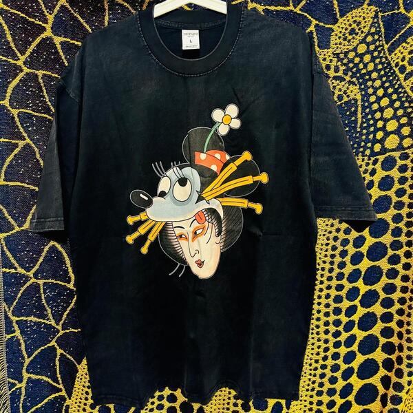 前衛的 浮世絵 個性的 メンズ リプリント Tシャツ 新品 ウォッシュ加工 花魁 UKIYOE アバンギャルド ミニー ミニーマウス