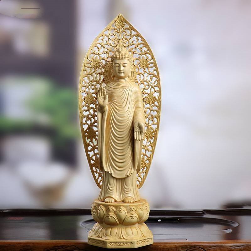 新品・未使用】 釈迦座像 柘植 総高さ約25.8㎝ 釈迦 スタンド