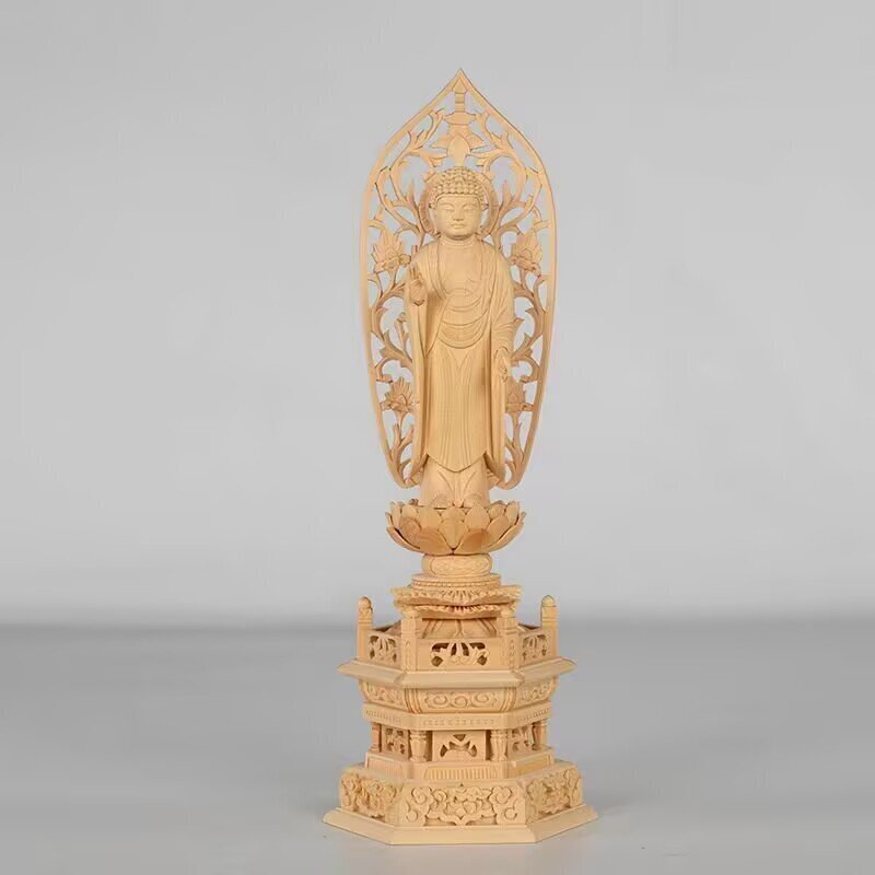 仏像 阿弥陀如来立像 高級 木彫り 時宗 ご本尊 大佛師 六角台座