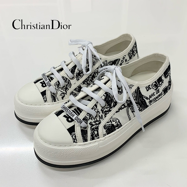 M11705 未使用 クリスチャンディオール WalknDior ロゴ キャンバス プラットフォームスニーカー ホワイト