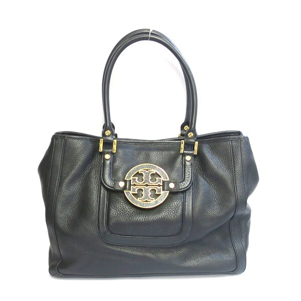 TORY BURCH トリーバーチ ロゴ金具 レザー トートバッグ ブラック【送