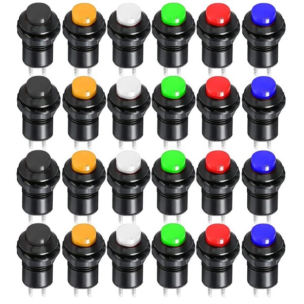 【今売れています】24個押しボタン(装着内径12mm) ON/OFF 瞬間押しボタンスイッチ (赤、緑、黄、青、黒、白い) Kil