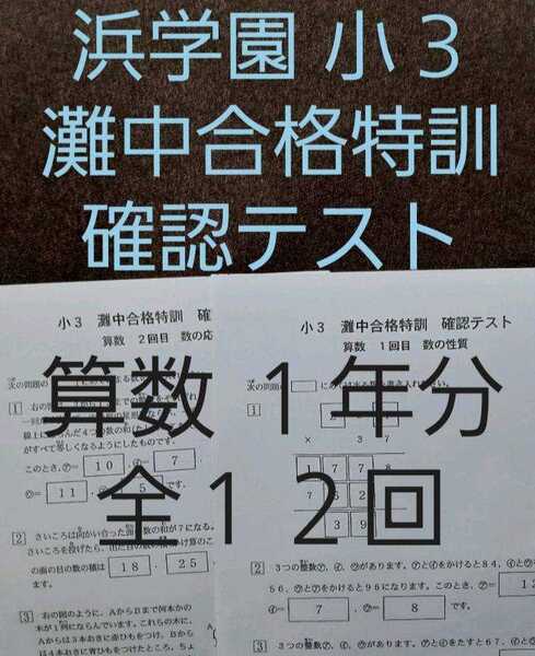 浜学園 小3 灘中合格特訓 算数 確認テスト 1年分