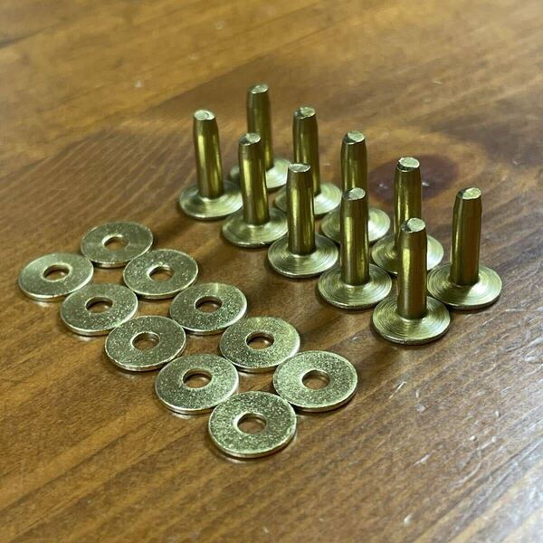 【送料無料】リベット&打具 真鍮製14mm 50個セット ブラス ソリッドブラス フラットヘッド