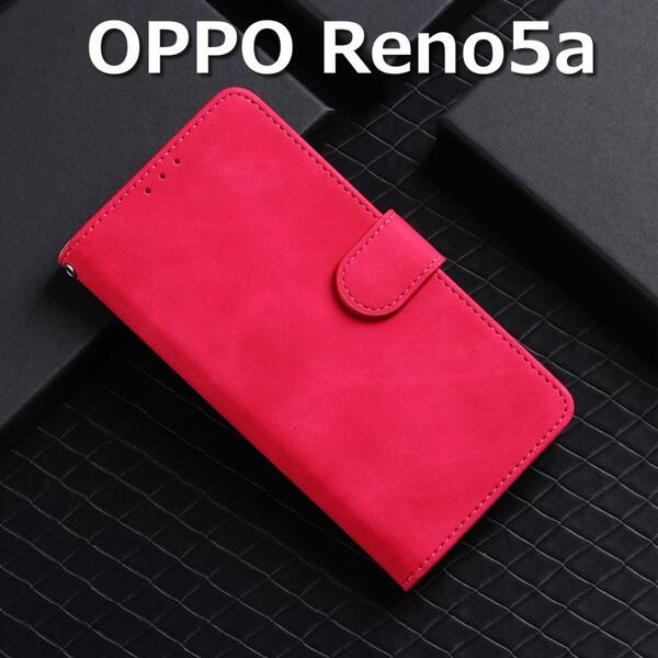OPPO Reno5a ケース 手帳 ローズレッド