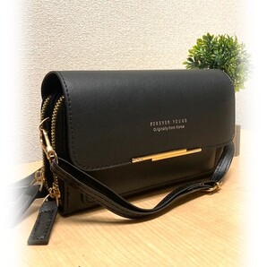 ★レディース ショルダーバッグ RFID保護付き クロスボディバッグ お財布ショルダー ブラック