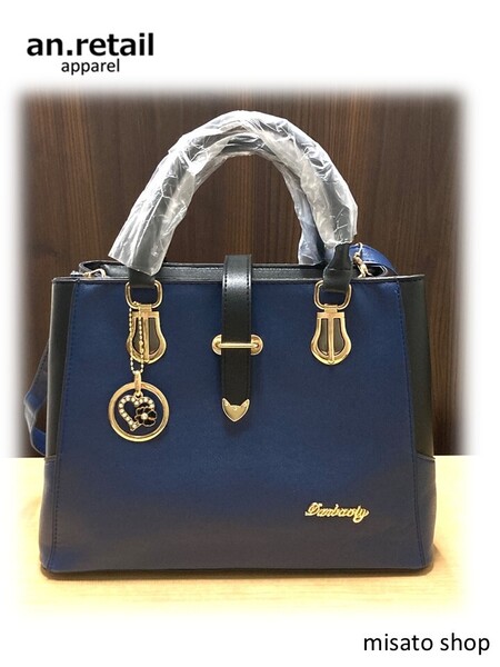 レディース レターデザイン ショルダーバッグ 2WAY ハンドバッグ 藍色