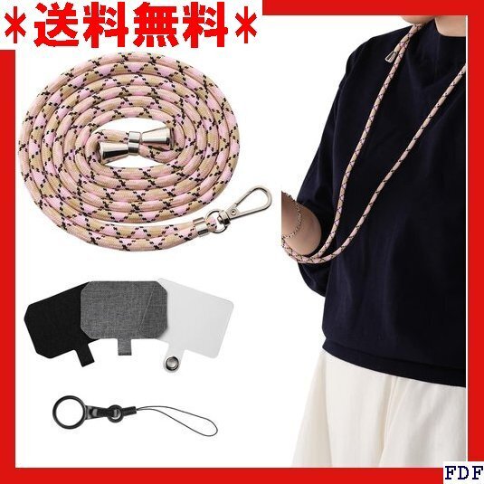 ☆人気商品☆ B009 OVERs スマホ ショルダー ストラップ 首掛け 斜 ラップ stpg038ピンクxベージュxブ 135