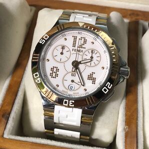 【即決/送料無料】FENDI 4800M フェンディ ハイスピードクロノグラフプラスチュク ゴールド×ホワイト メンズクォーツ 中古腕時計