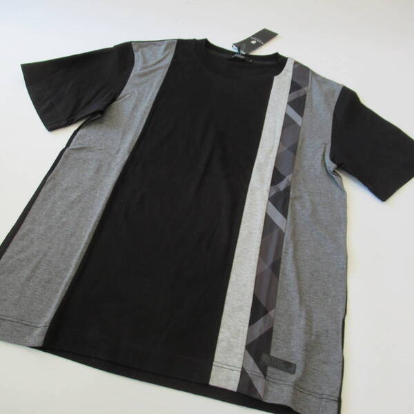 ■■202502即決■ ブラックレーベルクレストブリッジ新品ブラック ストライプパッチワーク半袖Tシャツ M