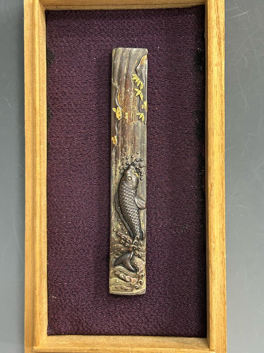 滝登り鯉図透かし銅鍔 金象嵌 鐔 日本刀 刀 刀装具 時代物