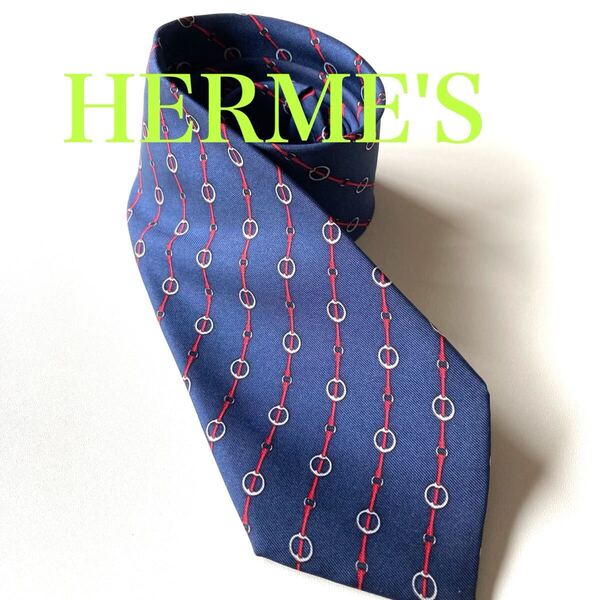 ネクタイ HERME'S エルメス フランスブランド SILK ネイビー系 細身 ビジネス リクルート メンズ 即決