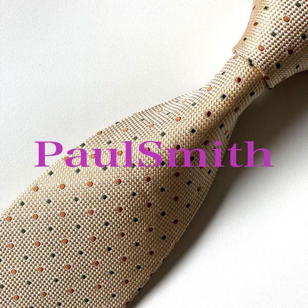 ネクタイ PaulSmith ジャガード織 SILK クリーム色 メンズ ドット柄 華やか フォーマル ビジネス 逸品 即決