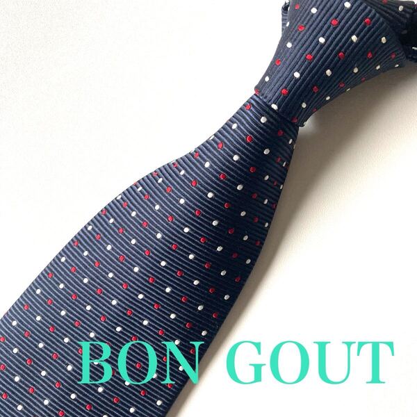 ネクタイ BON GOUT ブランド 日本製 SILK 濃いネイビー ドット柄 シンプル ビジネス メンズ 即決