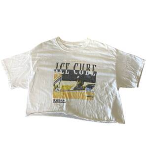 アメリカ古着 ICE CUBE アイスキューブ カットオフ Tシャツ ラッパー 切りっぱなし Lサイズ 【Q417】